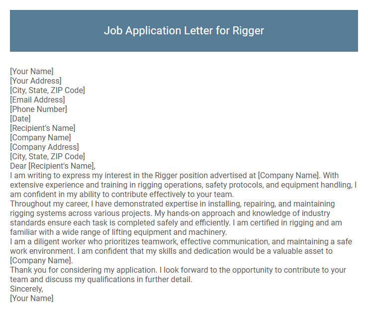 Job Application Letter for Rigger