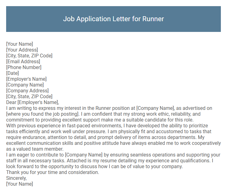 Job Application Letter for Runner