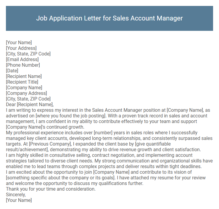 Job Application Letter for Sales Account Manager