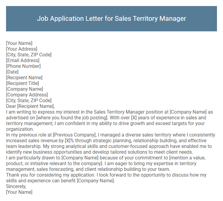 Job Application Letter for Sales Territory Manager
