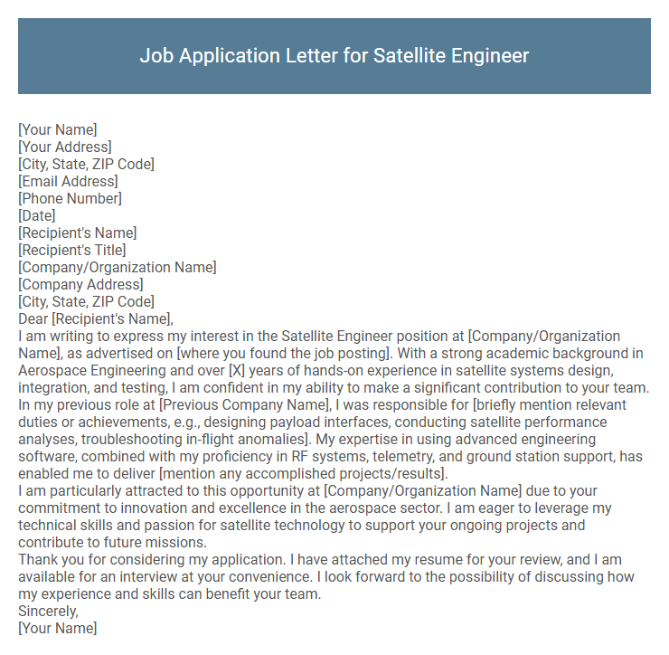 Job Application Letter for Satellite Engineer