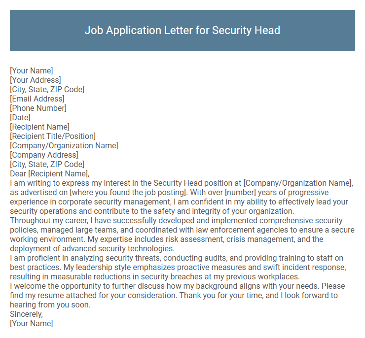 Job Application Letter for Security Head