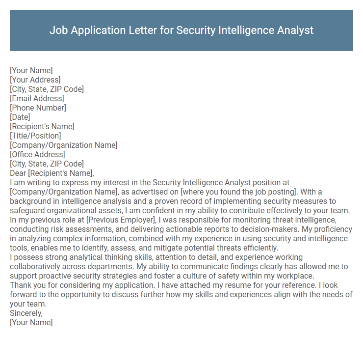 Job Application Letter for Security Intelligence Analyst