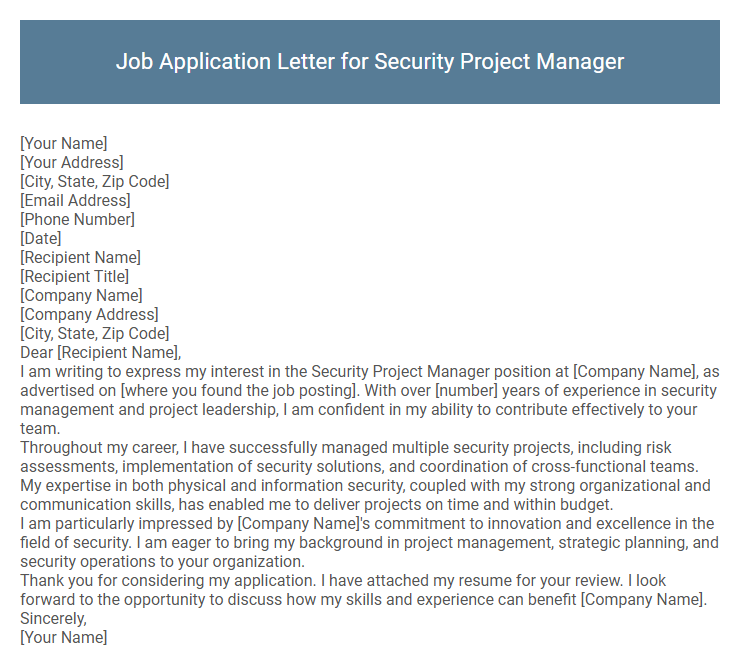 Job Application Letter for Security Project Manager