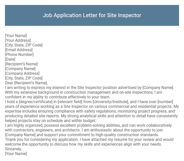 Job Application Letter for Site Inspector