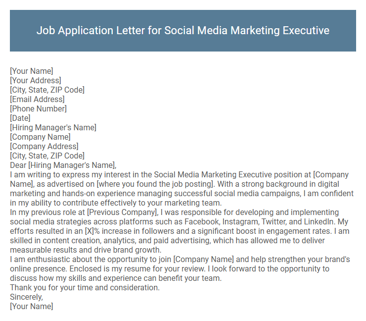 Job Application Letter for Social Media Marketing Executive