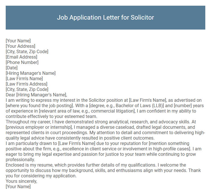 Job Application Letter for Solicitor