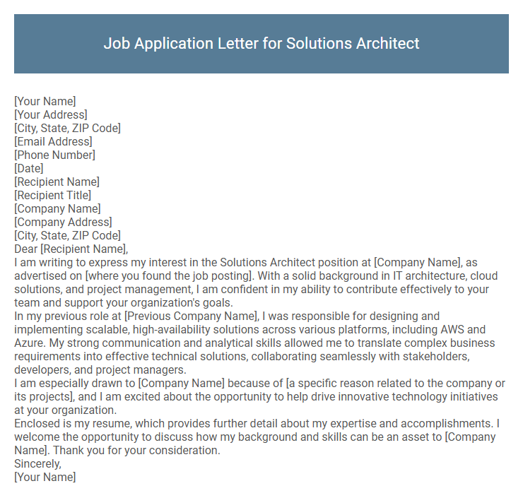 Job Application Letter for Solutions Architect