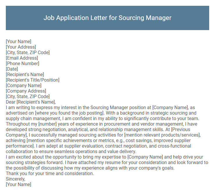 Job Application Letter for Sourcing Manager