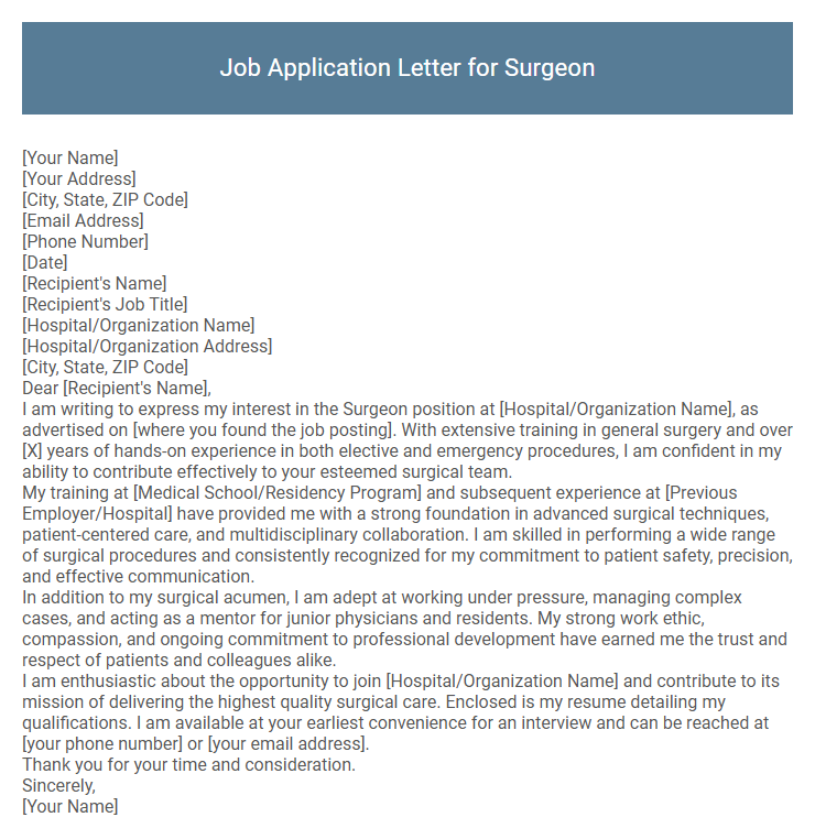 Job Application Letter for Surgeon