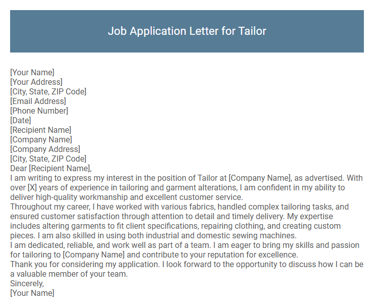 Job Application Letter for Tailor