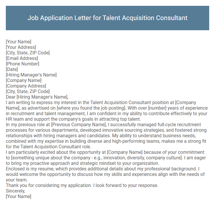 Job Application Letter for Talent Acquisition Consultant