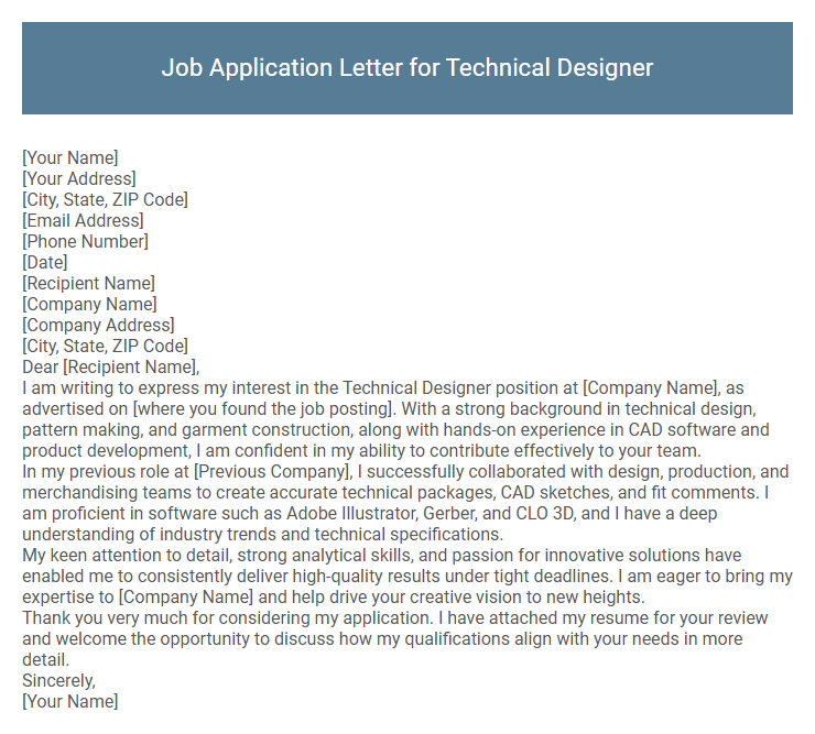 Job Application Letter for Technical Designer