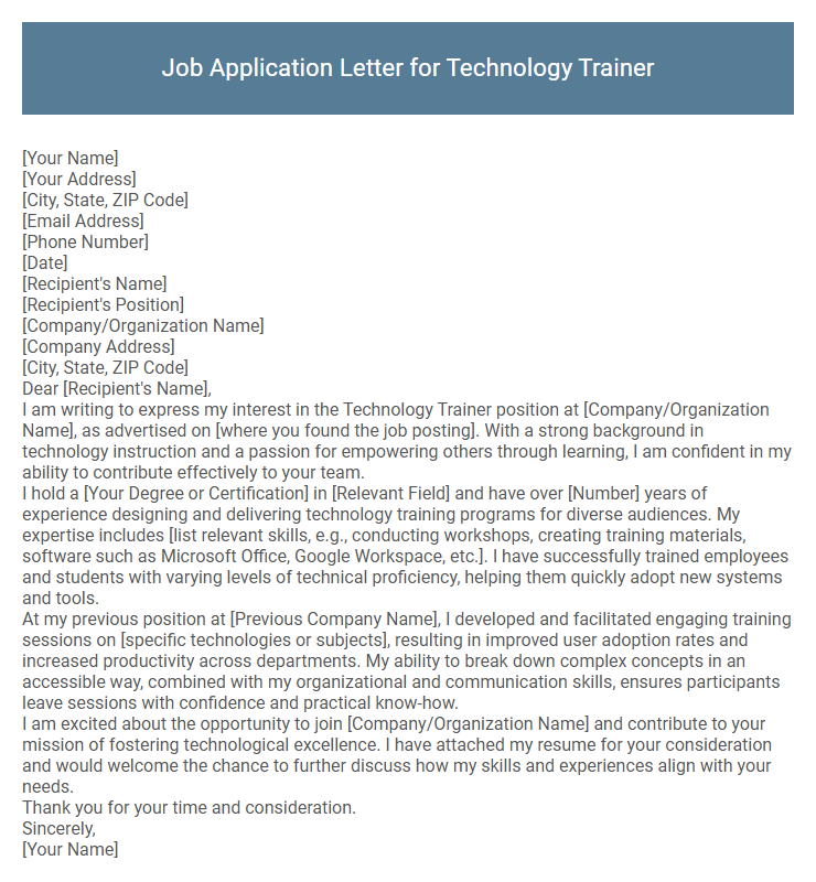 Job Application Letter for Technology Trainer