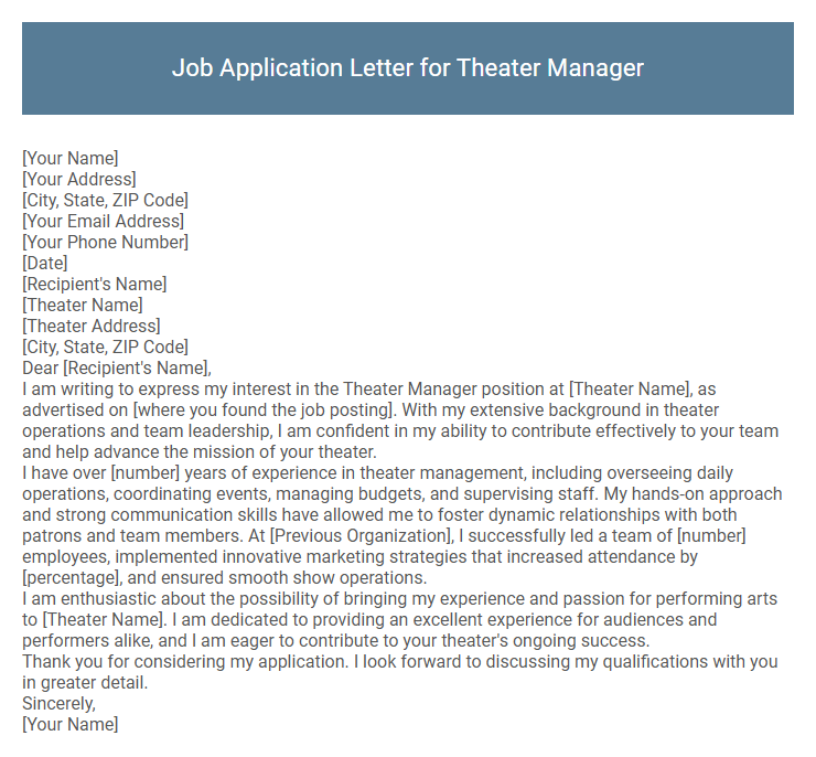 Job Application Letter for Theater Manager