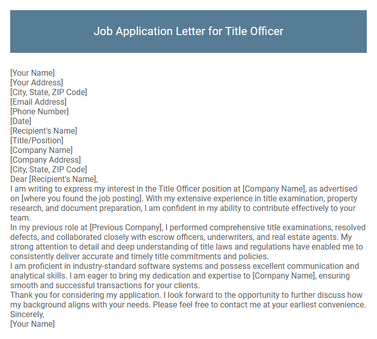 Job Application Letter for Title Officer