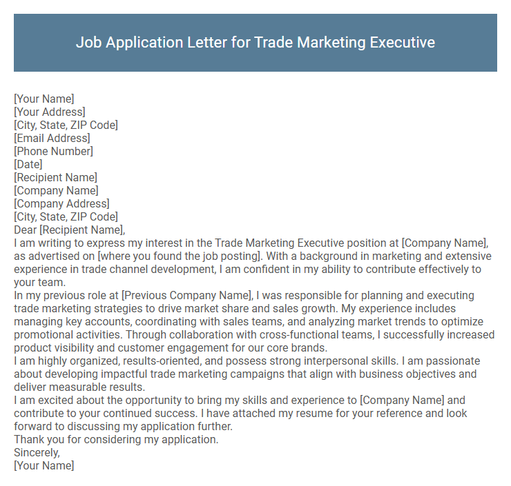Job Application Letter for Trade Marketing Executive