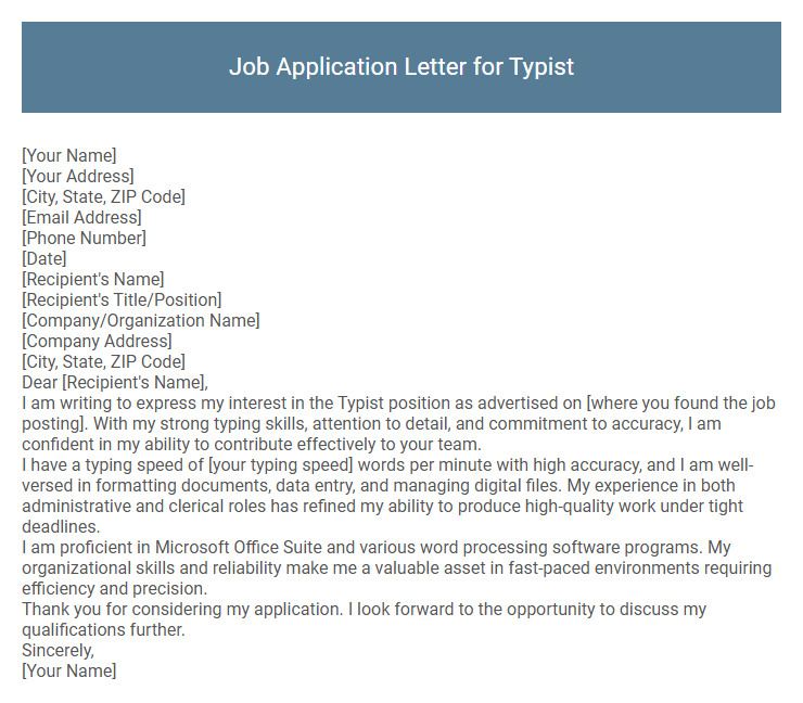Job Application Letter for Typist