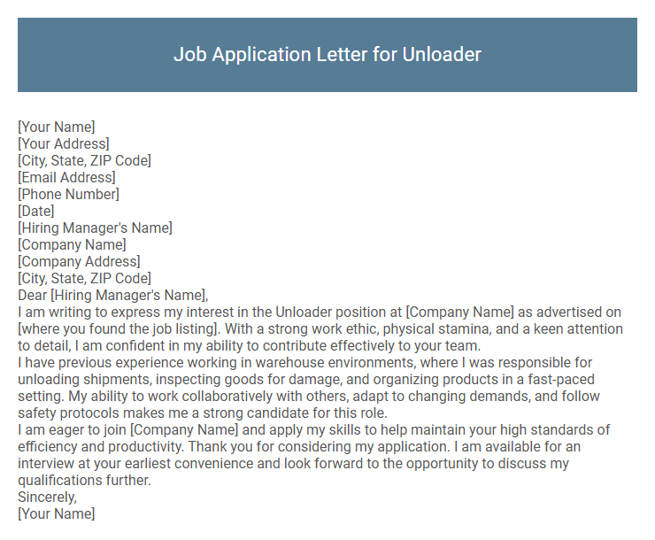 Job Application Letter for Unloader