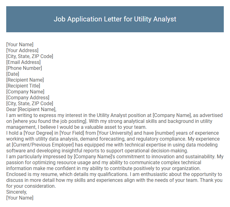 Job Application Letter for Utility Analyst