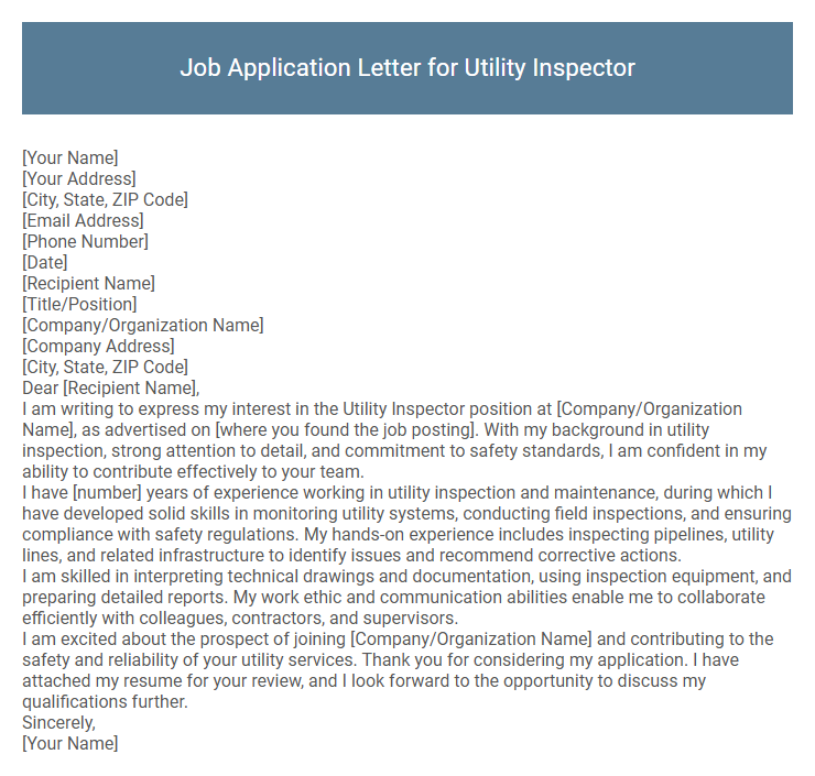 Job Application Letter for Utility Inspector