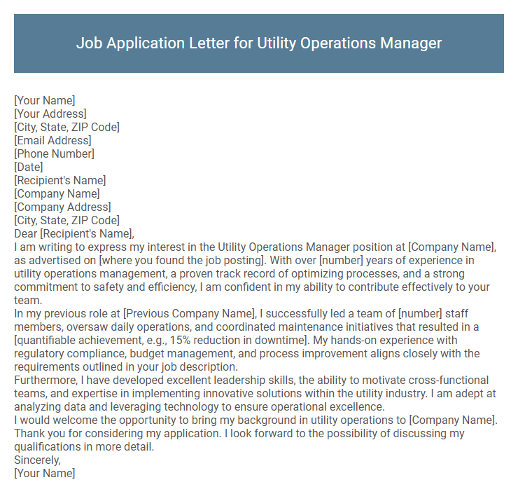 Job Application Letter for Utility Operations Manager