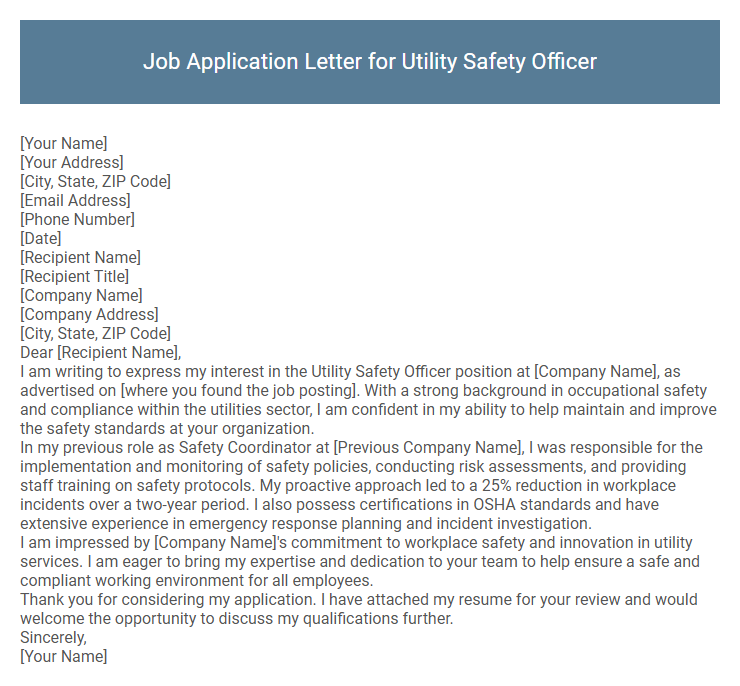 Job Application Letter for Utility Safety Officer