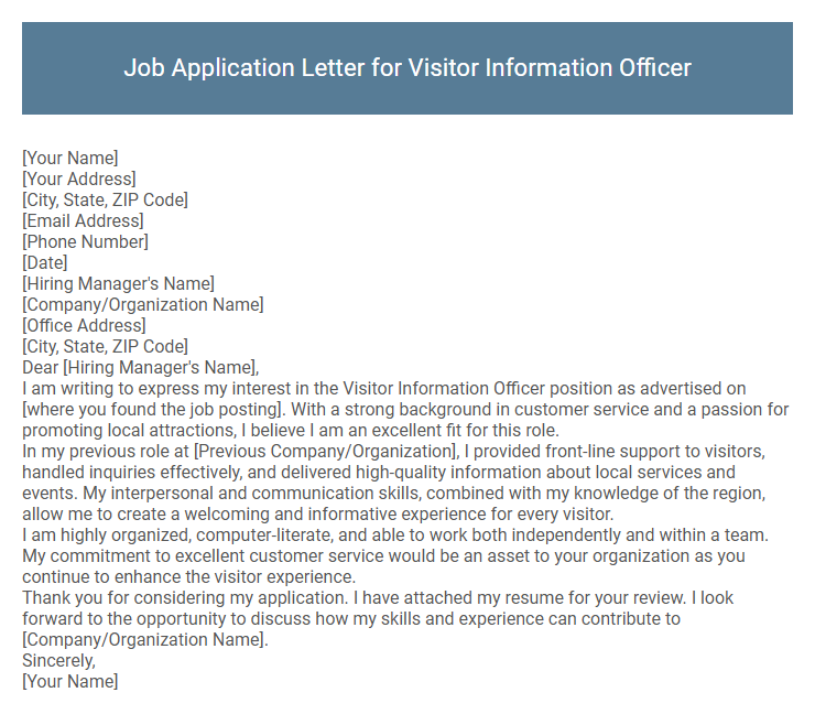 Job Application Letter for Visitor Information Officer