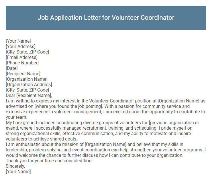 Job Application Letter for Volunteer Coordinator