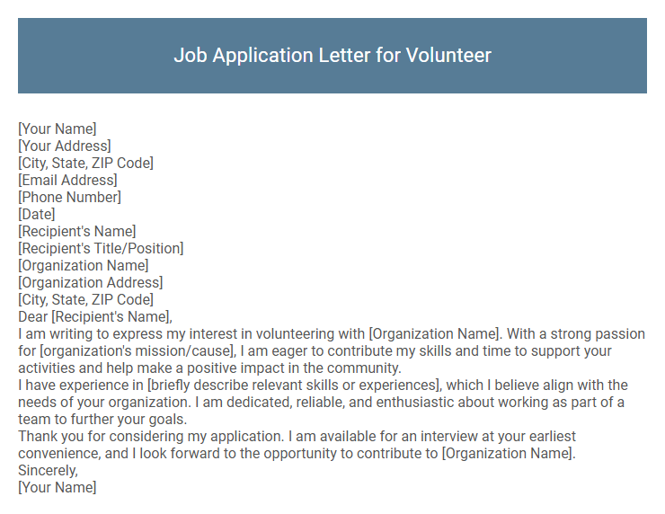 Job Application Letter for Volunteer