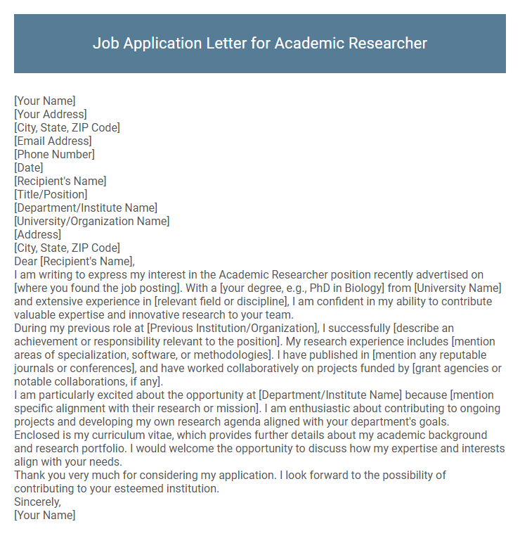 Job Application Letter for Academic Researcher