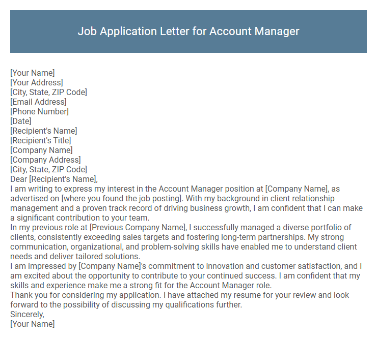 Job Application Letter for Account Manager