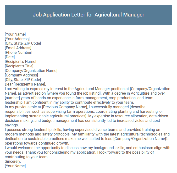 Job Application Letter for Agricultural Manager