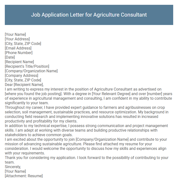 Job Application Letter for Agriculture Consultant
