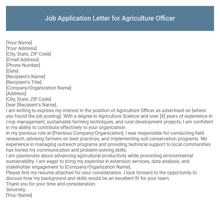 Job Application Letter for Agriculture Officer
