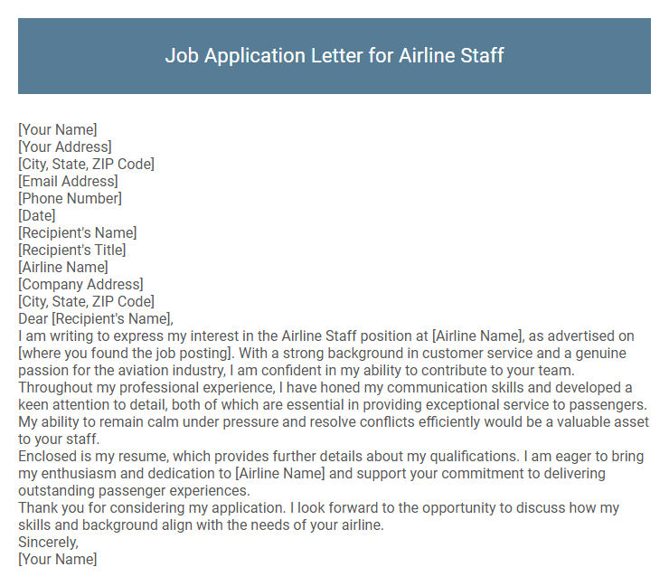 Job Application Letter for Airline Staff