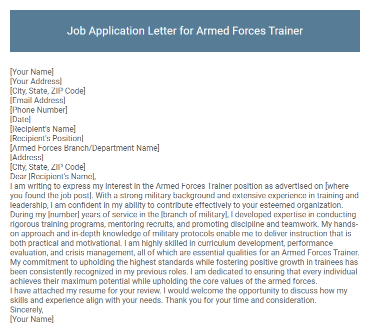 Job Application Letter for Armed Forces Trainer