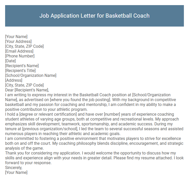 Job Application Letter for Basketball Coach