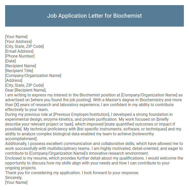 Job Application Letter for Biochemist
