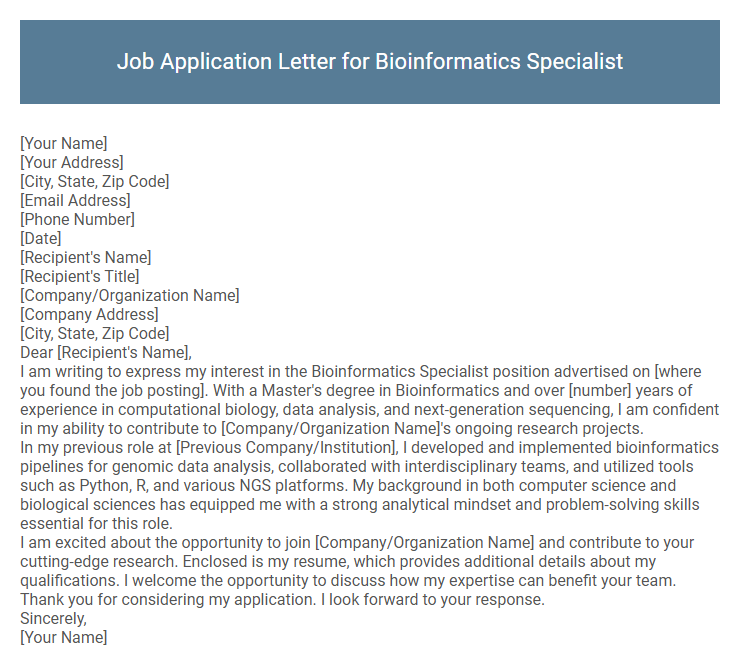 Job Application Letter for Bioinformatics Specialist