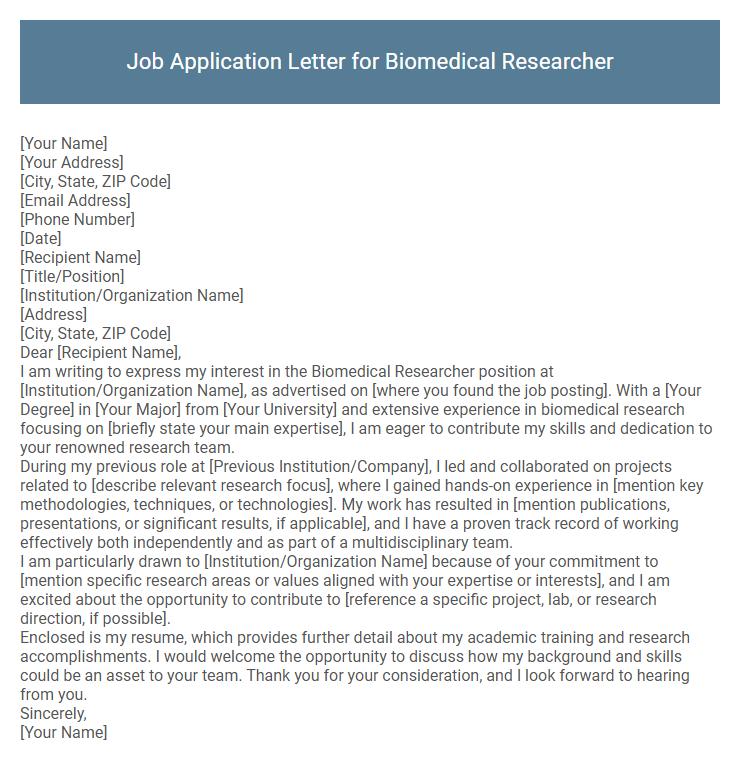 Job Application Letter for Biomedical Researcher