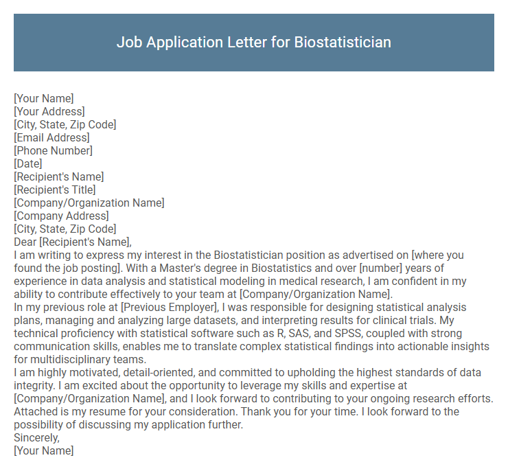 Job Application Letter for Biostatistician