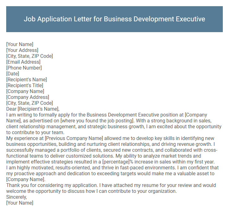 Job Application Letter for Business Development Executive