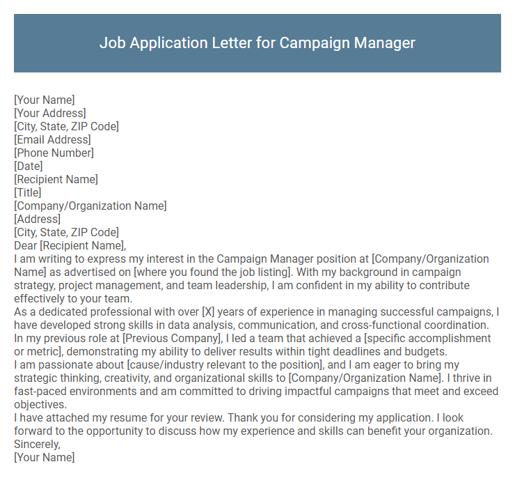 Job Application Letter for Campaign Manager