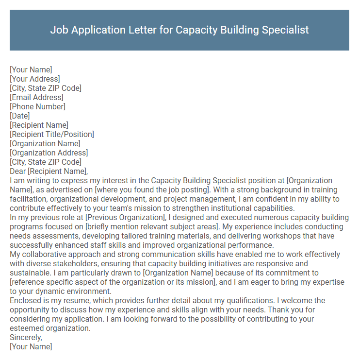 Job Application Letter for Capacity Building Specialist