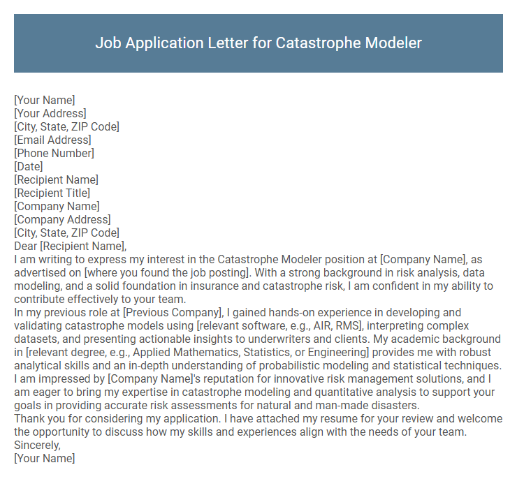 Job Application Letter for Catastrophe Modeler