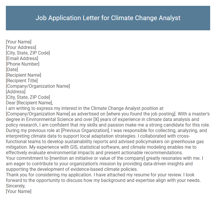 Job Application Letter for Climate Change Analyst
