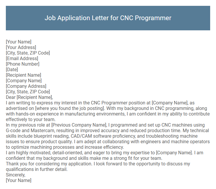 Job Application Letter for CNC Programmer