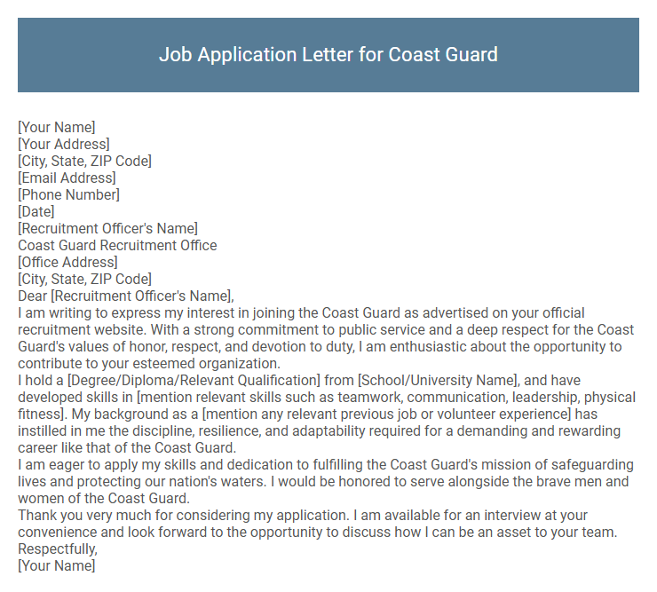 Job Application Letter for Coast Guard