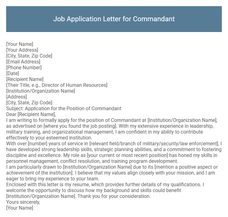 Job Application Letter for Commandant